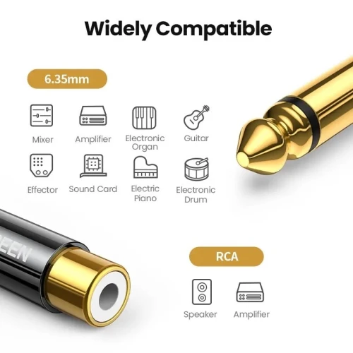 UGREEN Adaptateur RCA vers Jack TS Mono, connecteur Audio en cuivre pur plaqué or 6.5mm