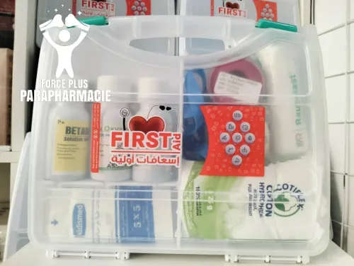 BOITE À PHARMACIE PLEINE 1 ERE CHOIX 12 PRODUITS PREMIER SECOUR