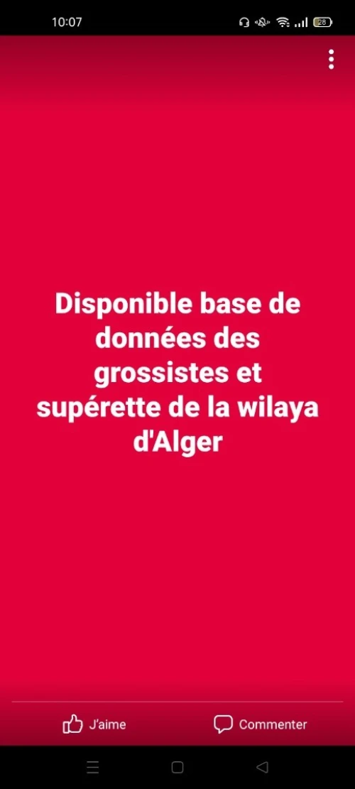 Vente de base de données des supérette et alimentation de la zone de Alger pour entreprise 