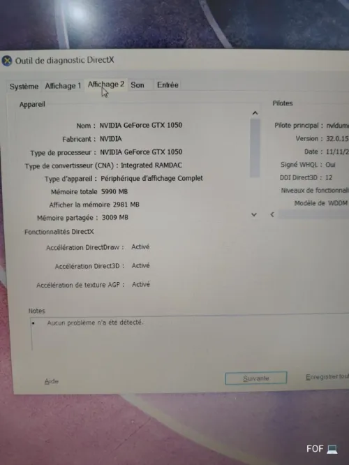  HP GAMING Processeur : Ryzen 5 3550H with  Viga8 2Gb + Gtx 1050 2 Gb
