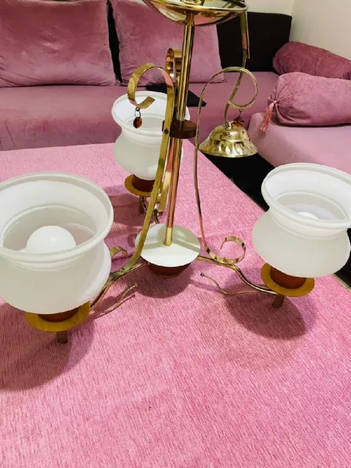 Lustre plafonnier 3 bras  doré & blanc