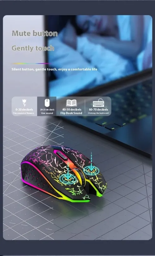 Souris de jeu Bluetooth 5.2 et 2,4 G double mode 1600 DPI Clic silencieux 6 boutons Rechargeable