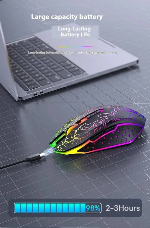 Souris de jeu Bluetooth 5.2 et 2,4 G double mode 1600 DPI Clic silencieux 6 boutons Rechargeable