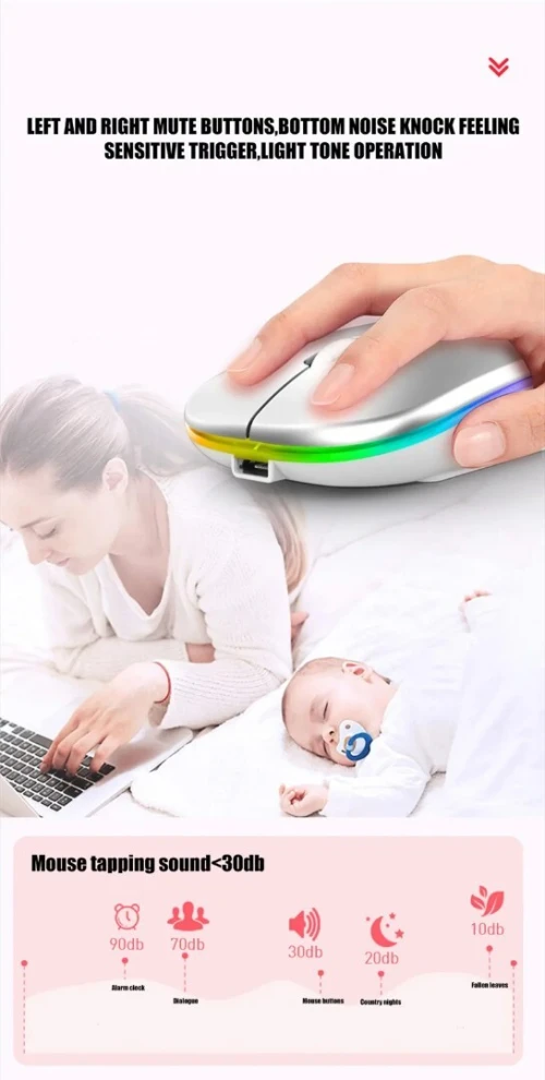 Souris sans fil Rechargeable silencieuse rétro-éclairée  LED souris 2.4Ghz récepteur Bluetooth