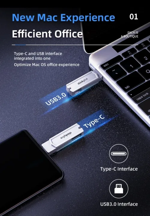 Lenovo Think plus Clé  USB 3.2  mémoire  128 Go  type C + USB