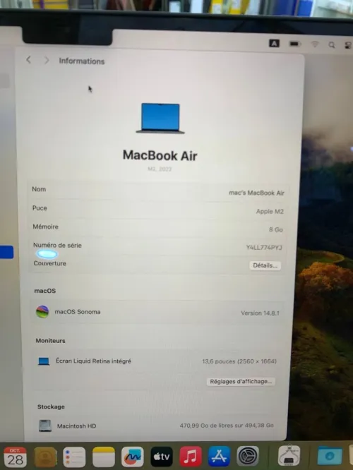 MacBook M2 2022 13.6 512GB/8GB 98cycle