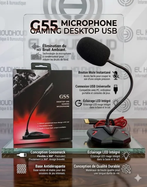 MICROPHONE GAMING G55 USB Le Choix Idéal pour les Gamers & Streamers