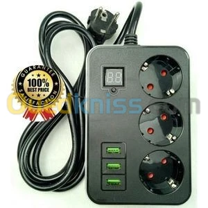 MULTIPRISE SMART POWER RALLONGE 3 Portes Ac + 3 USB CHARGEUR 3.1A 1.8 Mètre -