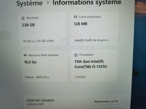 DELL LATITUDE 5340 I5 13ÈME 16GB 256SSD 13.3P CYCLE 8