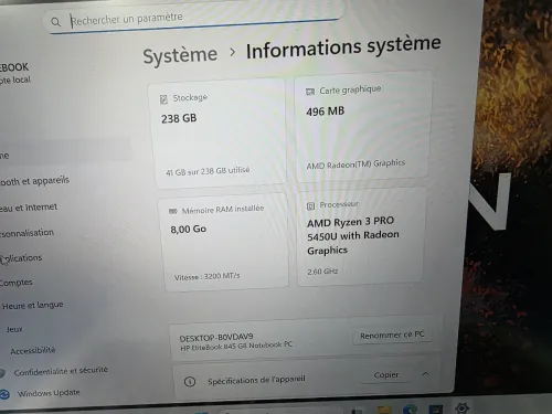 HP ELITEBOOK 845 G8 RYZEN 3 PRO 5450U 8GB 256SSD