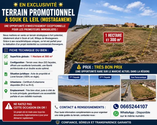 Vente Terrain Mostaganem Mostaganem