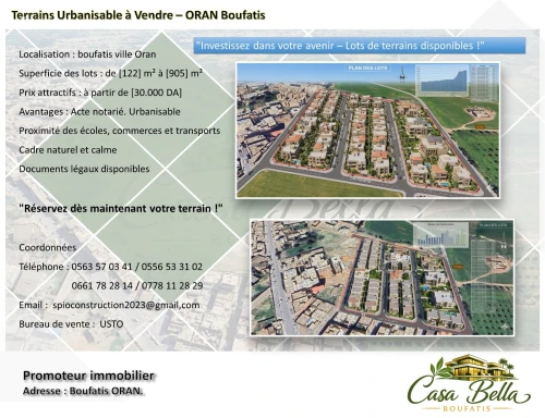 Vente Terrain Oran Boufatis