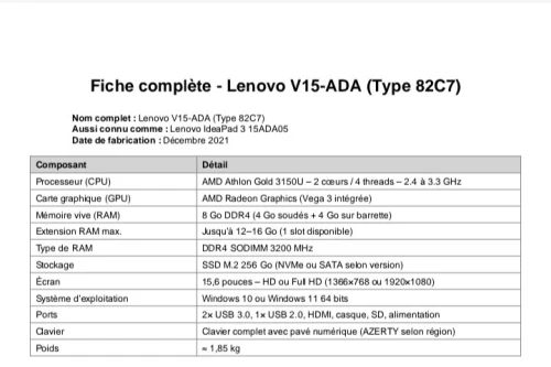 Lenovo V15 pc portable