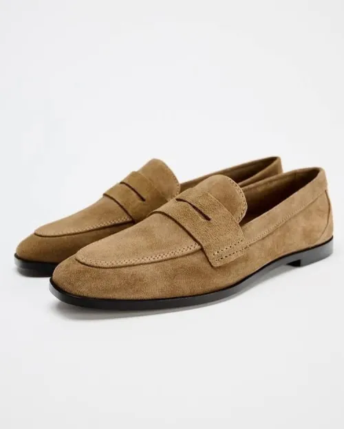Mocassins Zara femme daim camel avec serrage