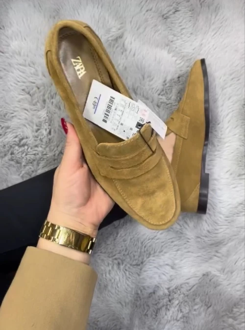 Mocassins Zara femme daim camel avec serrage