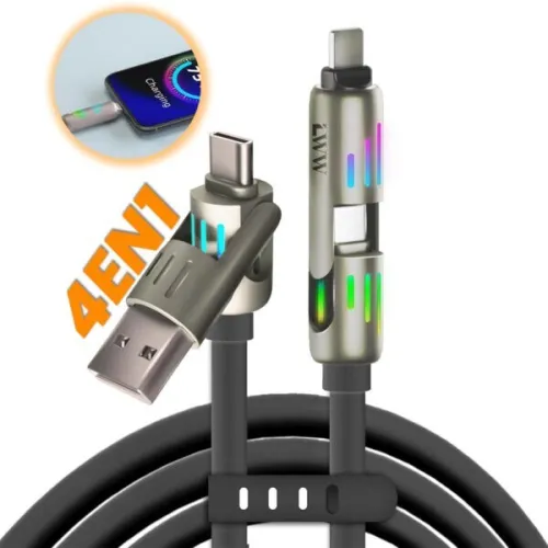 Câble de charge multifonction 4 en 1 USB et Lightning 240W  كابل شحن متعدد الرؤوس