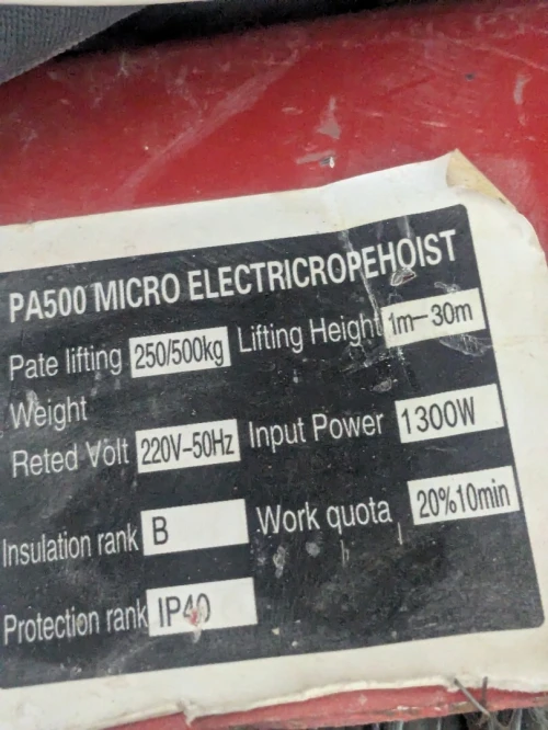 Treuil électrique (Micro Electric Rope Hoist) PA500 - 500kg