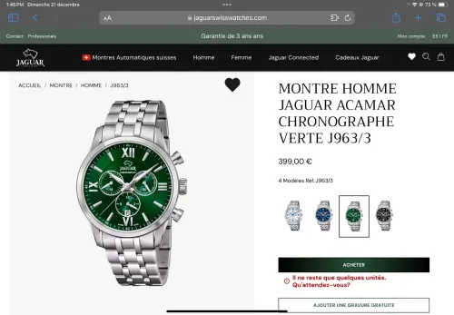 Vente montre jaguar