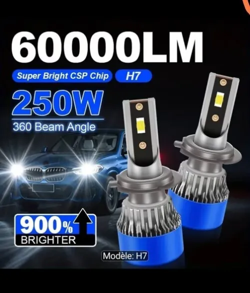 2 Ampoules H7 LED Phare de Voiture, Puissant 3570 CSP 6000K Blanc 60000LM 200W