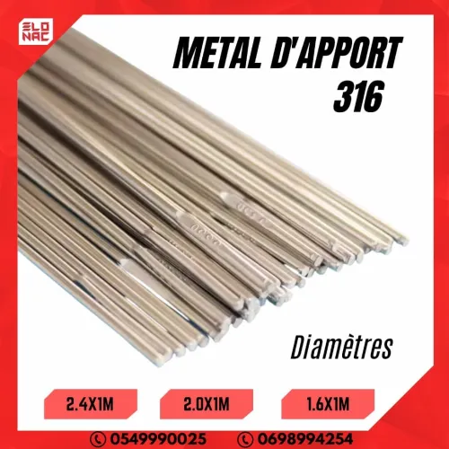 BAGUETTE TIG INOX ALIMENTAIRE / METAL D'APPORT INOX ER316 1M X 5KG ELONAC