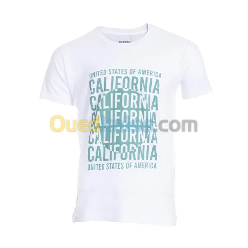 T-SHIRT HOMME DEPART BLANC 100% COTON PRINT