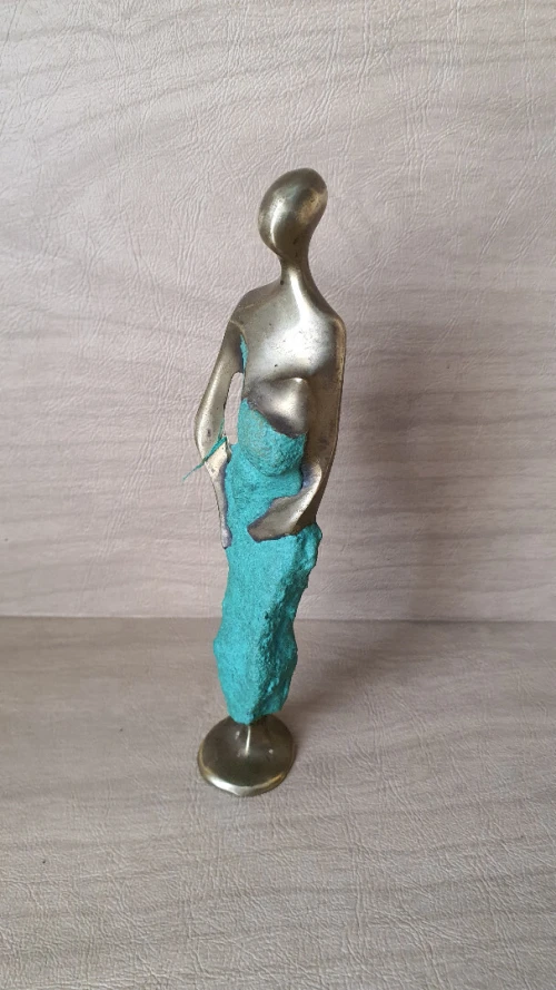 Petite Statuette Sculpture Art Africain en bronze doré maternité la mère et l'enfant