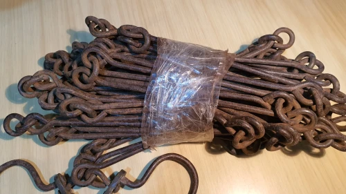 Rare ancienne chaîne d'arpenteur de collection en fer forgé, Ancien outil de mesure pour géomètre