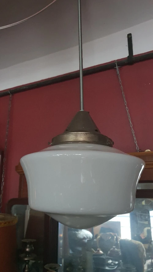Lustre suspension globe Art déco opaline blanche cromé LIQUIDATION