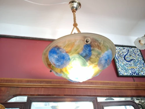 Lustre Suspension vasque Art déco en pâte de verre signé Artistar France
