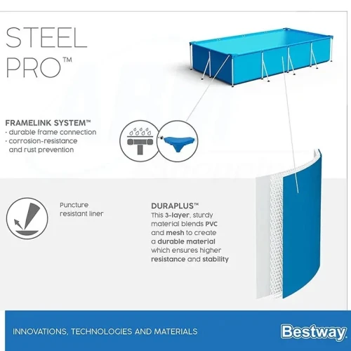 Piscine rectangulaire Steel Pro 300x201x66cm avec pompe filtrante Bestway (facturation disponible)