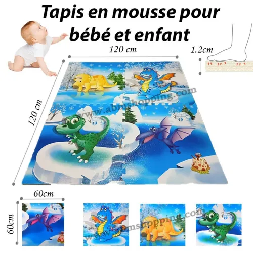 Tapis en mousse bleu motif dinosaures 120x120x1.2 cm
