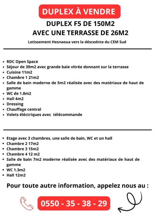 Vente Appartement Duplex F5 Tizi Ouzou Tizi ouzou