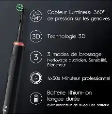 Oral B Pro 3 , 3000 , Technologie oscillante rotative pulsante 03 modes de brossage