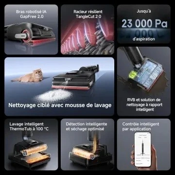 DREAME H15 Pro FoamWash Aspirateur Laveur, Nettoyage Ciblé, Bras Robotisé IA 2, TangleCut 2.0