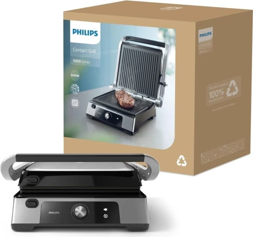 Panineuse et grill viande philips serie 5000 - HD6301/90  - 2200 - ouverture 180 -plaques amovible