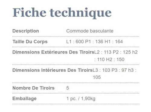 COMMODE DE RANGEMENT BASCULANT AVEC 5 TIROIRS