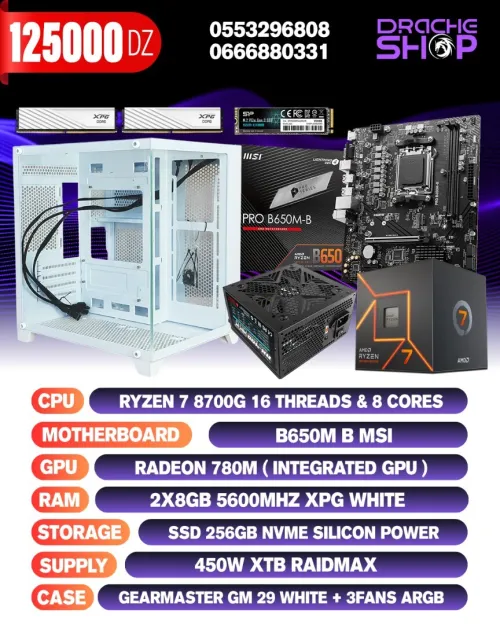 Config Ryzen 7 8700G RAM 2*8GB DDR5 SSD 512GB