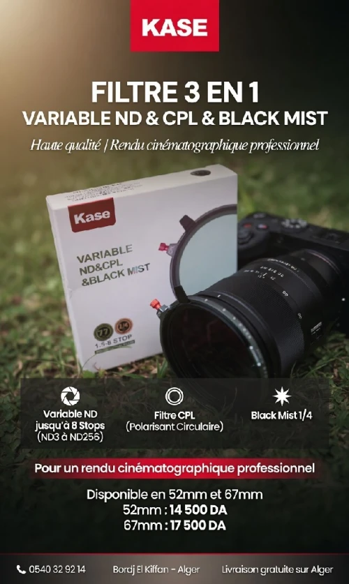 Filtre Nd variable Pour objectif 3en1  VND 8 Stop + CPL + black mist 1/4