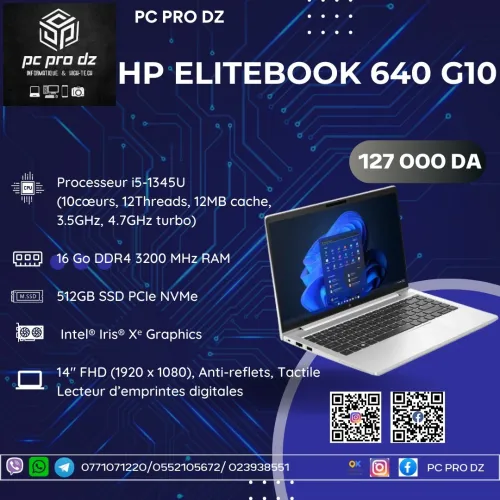 HP EliteBook 640 G10 i5 1345U 16 Go DDR4 512 Go SSD 14 Pouces Intel Iris Xe Graphics