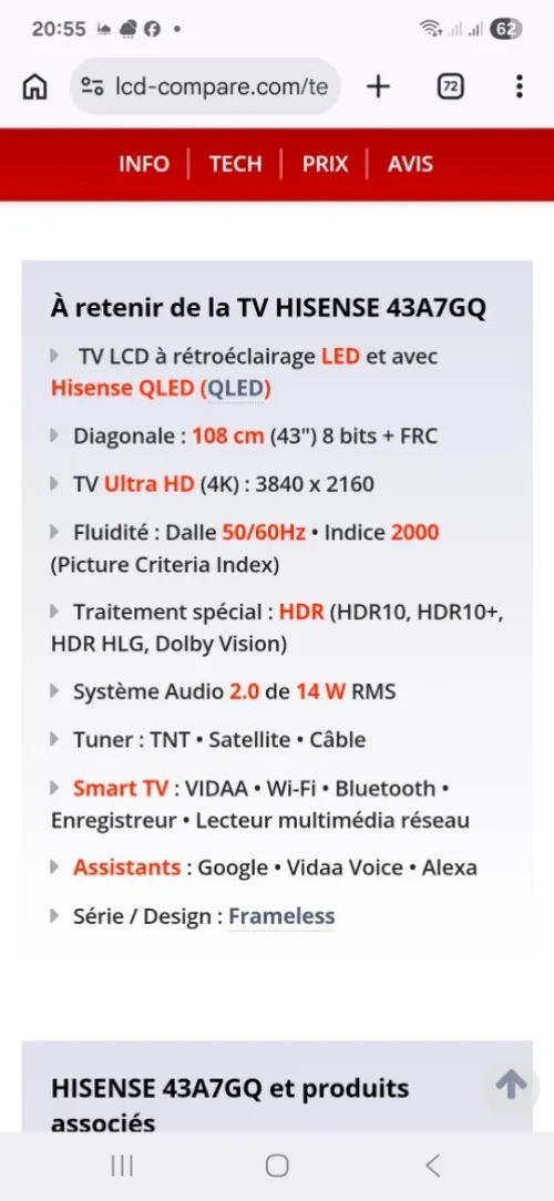 Tv hisense QLed  43pouce 4k smart europein