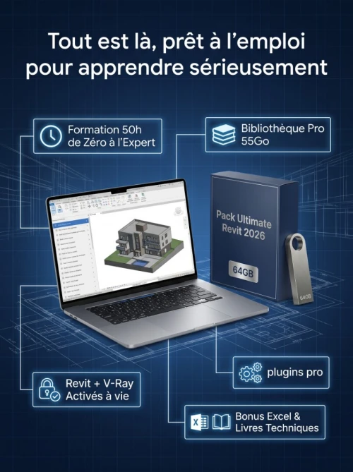 Pack Ultimate Revit 2026 - Formation + Logiciel + Bibliothèque + Plugins sur USB 64GB