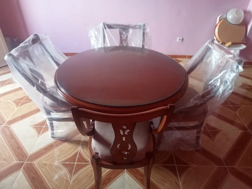 Table à manger ronde en bois hêtre + 4 chaises