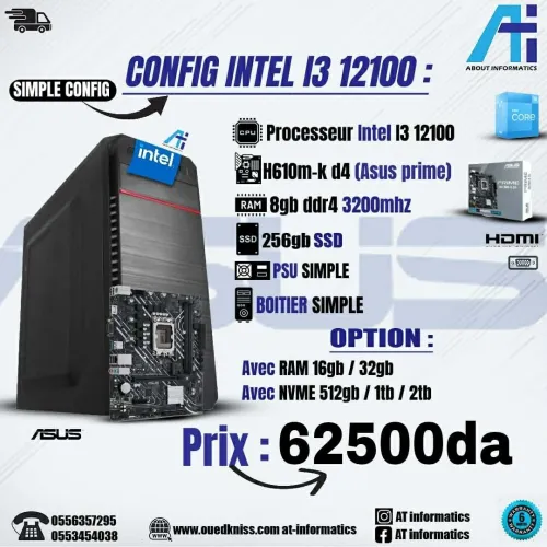 CONFIG I3 12100 AVEC H610M-K ASUS