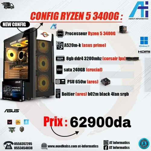 CONFIG PC AMD RYZEN 5 3400G AVEC A520M-K ASUS