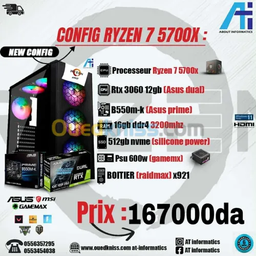CONFIG PC GAMING AMD RYZEN 7 5700X AVEC RTX 3060 12GB ASUS DUAL 