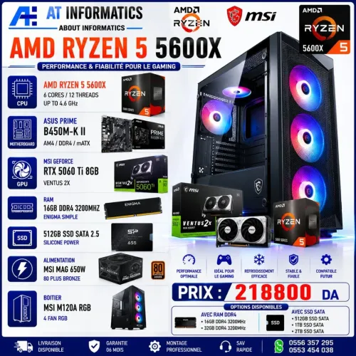 CONFIG PC GAMING AMD RYZEN 5 5600X AVEC RTX 5060TI 8GB MSI VENTUS 2X NEW