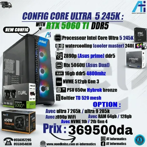 CONFIG PC GAMING INTEL ULTRA 5 245K AVEC RTX 5060 TI 8GB ASUS DUAL