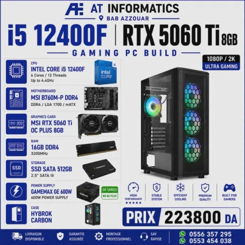 CONFIG PC INTEL CORE I5 12400F AVEC RTX 5060 TI 8GB MSI PC PLUS