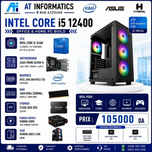 WORKSTATION PC BUILD INTEL CORE I5 12400 / H160M-K ASUS / RAM 16GB DDR4 / SSD 512GB