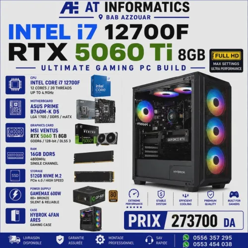 CONFIG PC GAMING INTEL CORE I7 12700F AVEC RTX 5060 TI 8GB MSI VENTUS 2X NEW BOX
